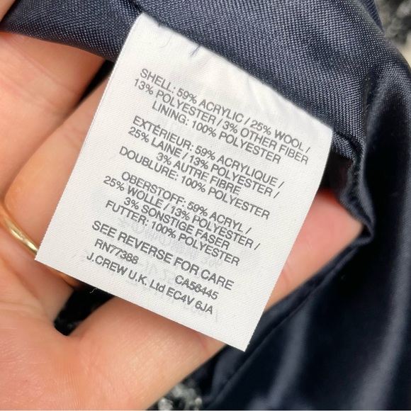 J.Crew Women's 12 Boucle Tweed Knit Swing Coat Full Zip Pockets Collarless Raven - Picture 9 of 16